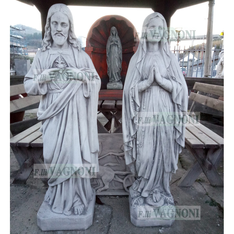 COPPIA DI STATUE SACRO CUORE + LOURDES CM. 130